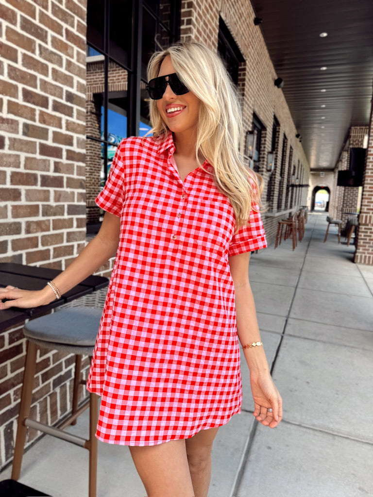men's relaxed fit pleated dress pants Think It Through Gingham Collared Dress – Bella Rose Boutique