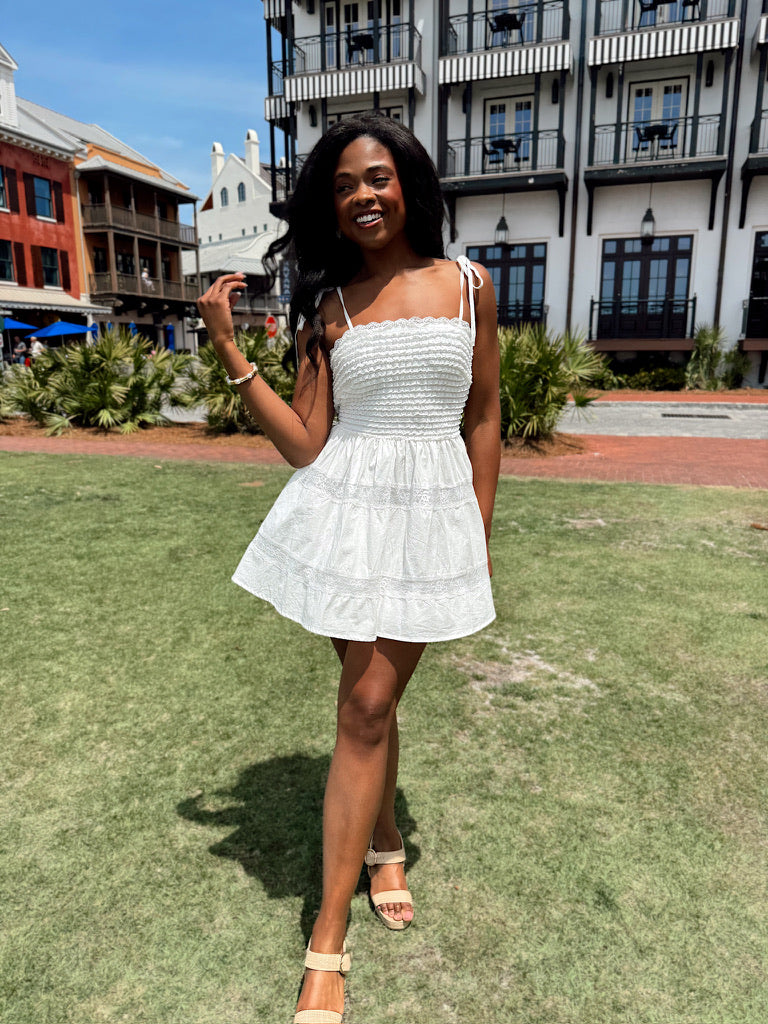 beach summer mini dress S Blue and White Floral Strapless Destination Wedding Guest Dresses for Beach Weddings main image 1