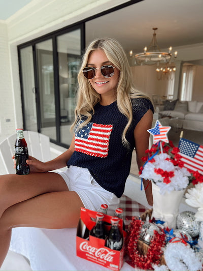 Born Free American Flag Crochet Sweater Top
