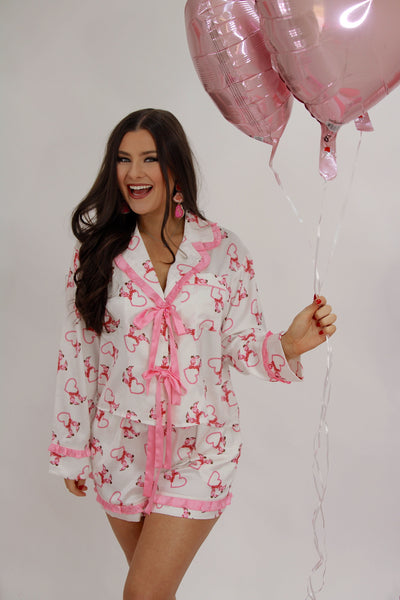 Hearts & Boots Satin Two Piece Pajama Set
