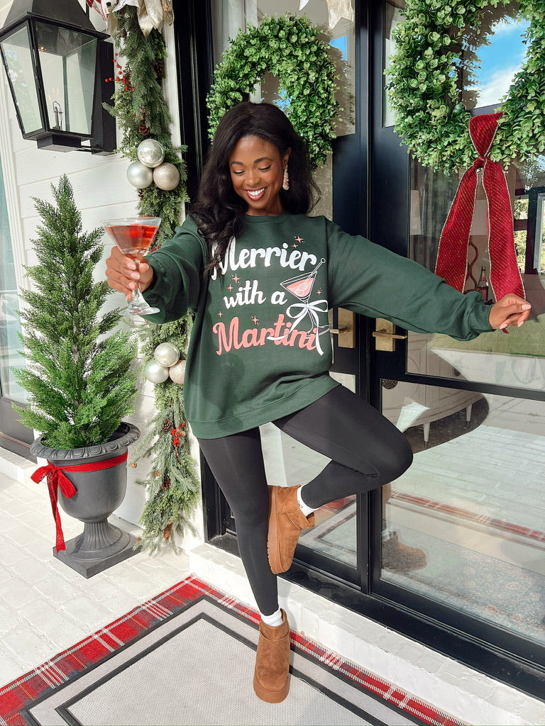 Merrier With A Martini Pullover Christmas Sweater