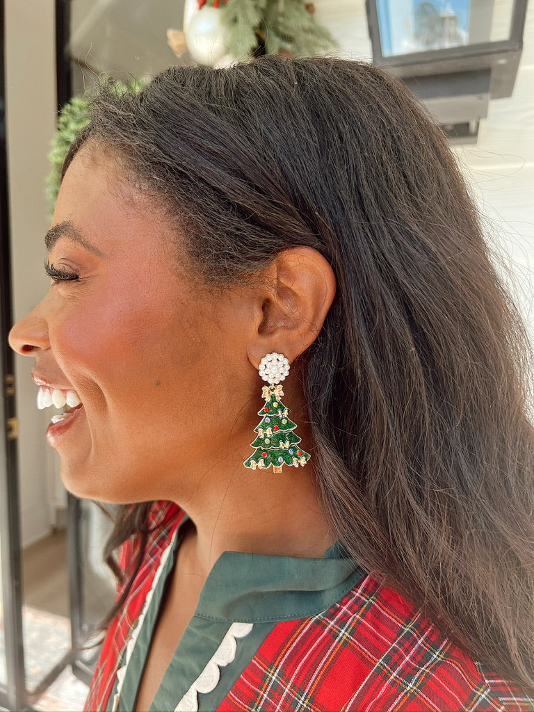 Glitter Embellished Christmas Tree Drop Earrings