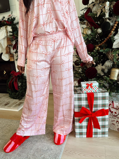 Christmas Candy Cane Satin Two-Piece Set