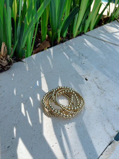 6 Piece Assorted Gold Bead Stretch Bracelet Set
