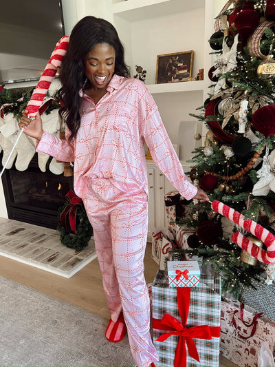 Christmas Candy Cane Satin Two-Piece Set
