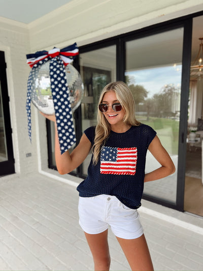 Born Free American Flag Crochet Sweater Top