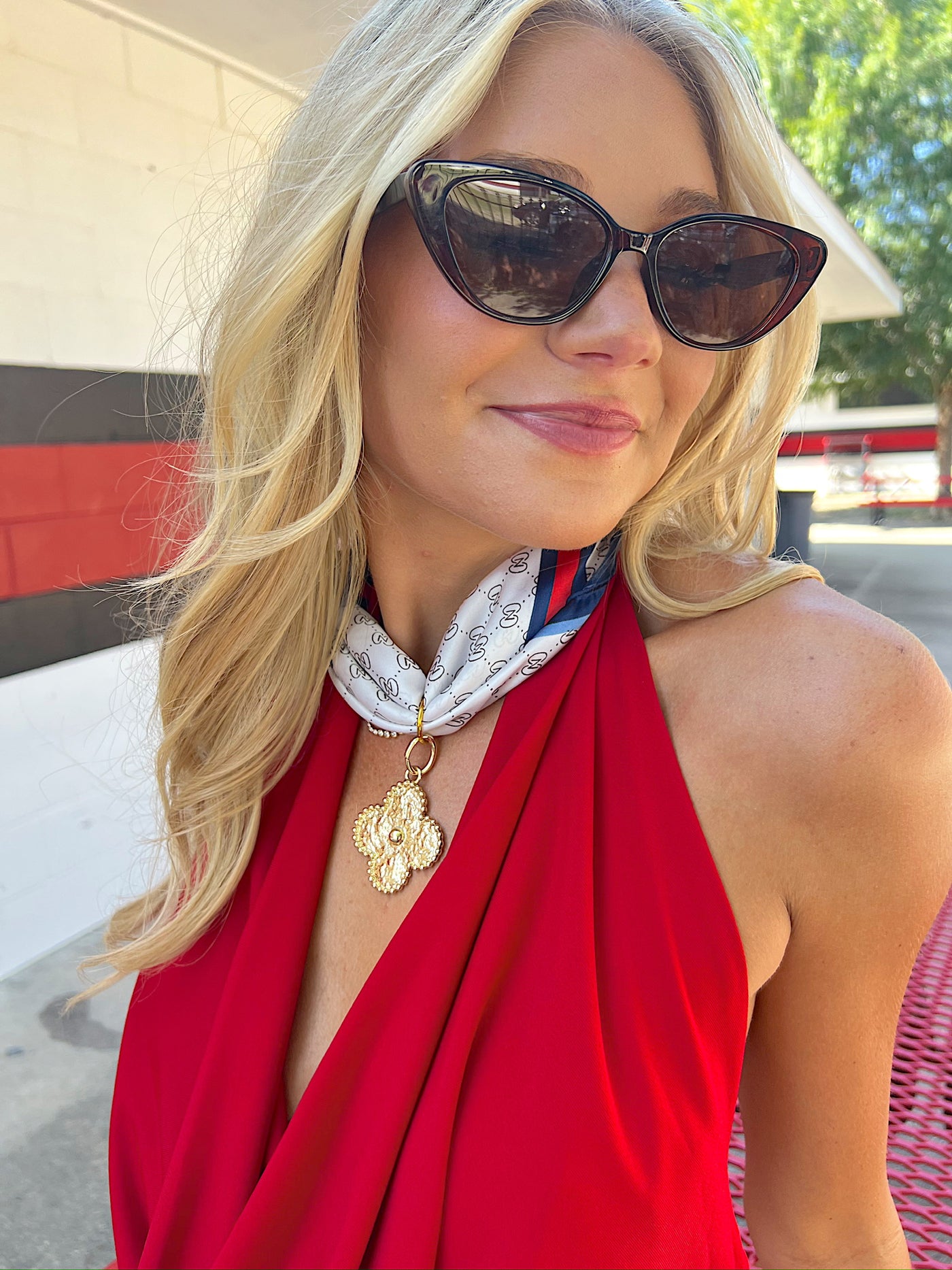 Game-day Scarf Necklace With Clover Charm