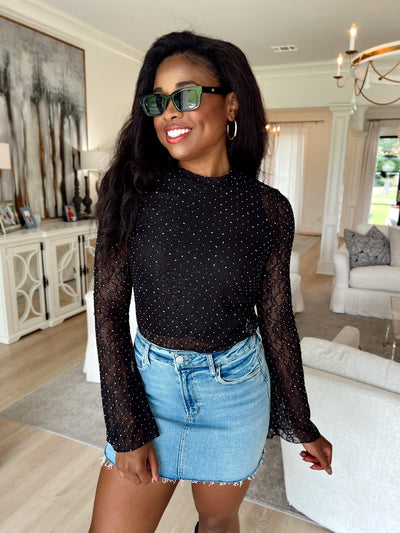 Midnight Toasts Rhinestone Embellished Top