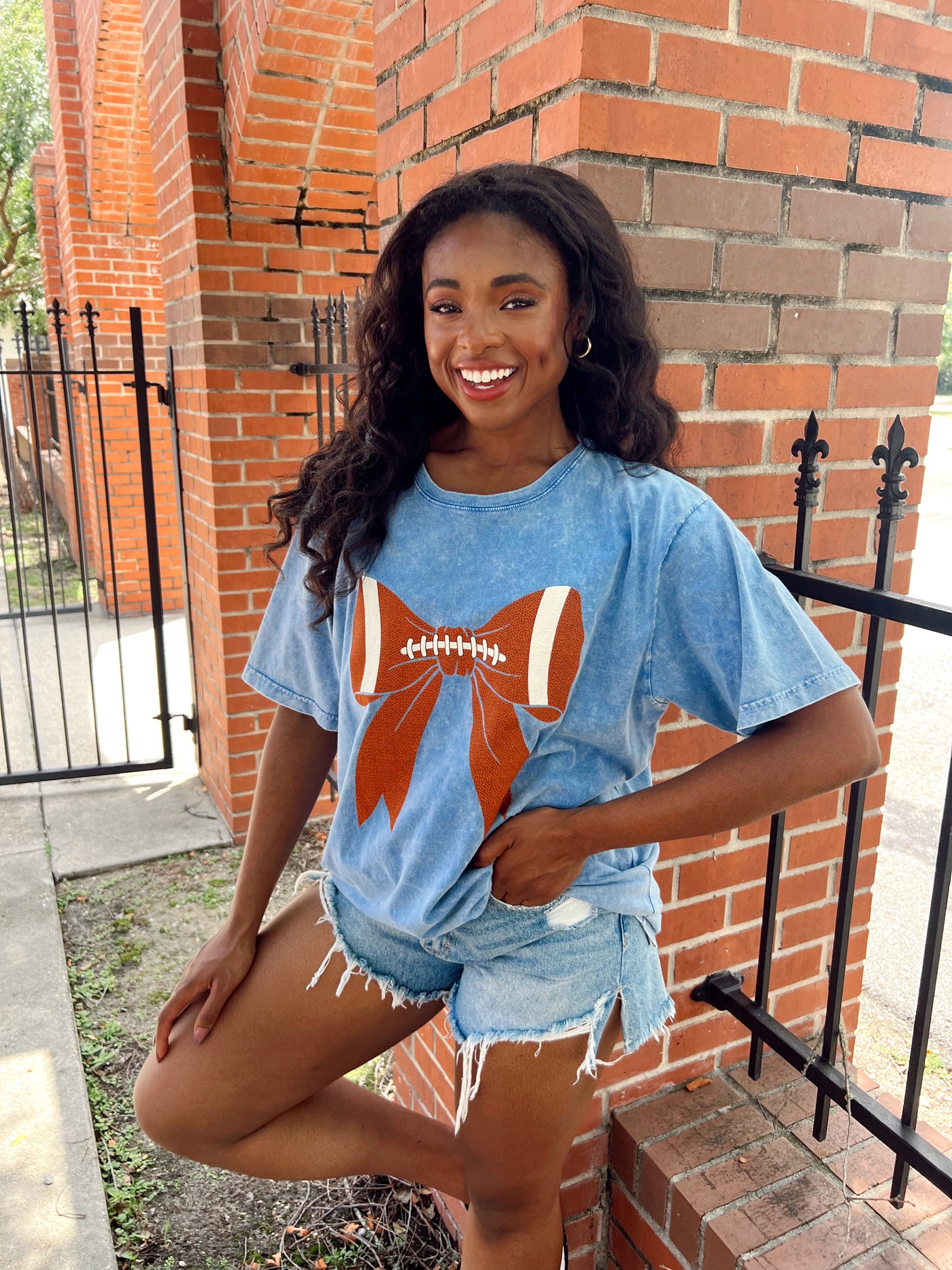 Football Bow Oversized Graphic Top