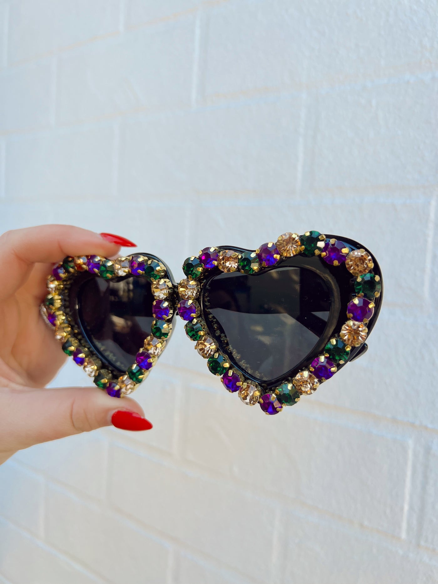 Mardi Gras Rhinestone Heart Sunglasses