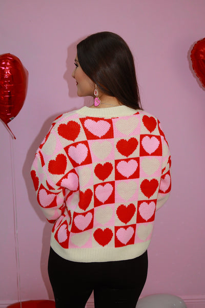 Unexpected Feelings Checker Heart Sweater(LAST ONE - SIZE MEDIUM)
