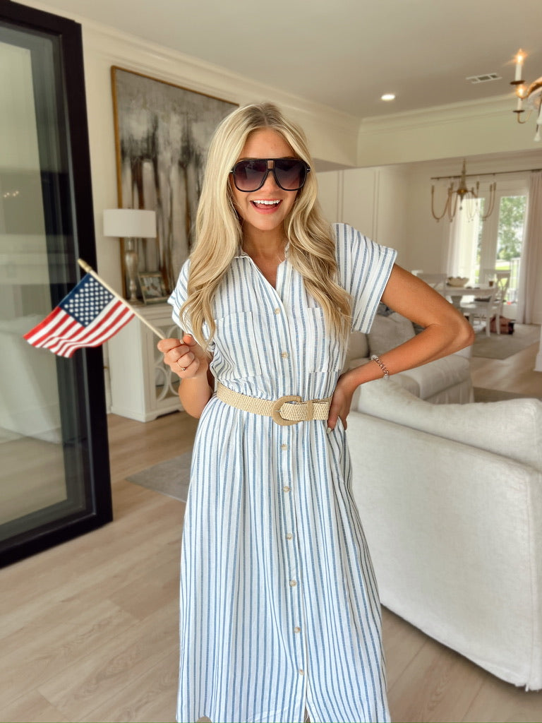 Adorable Impression Striped Midi Dress