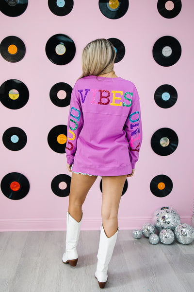 Sequin 'Good Vibes Only' Long Sleeve Top