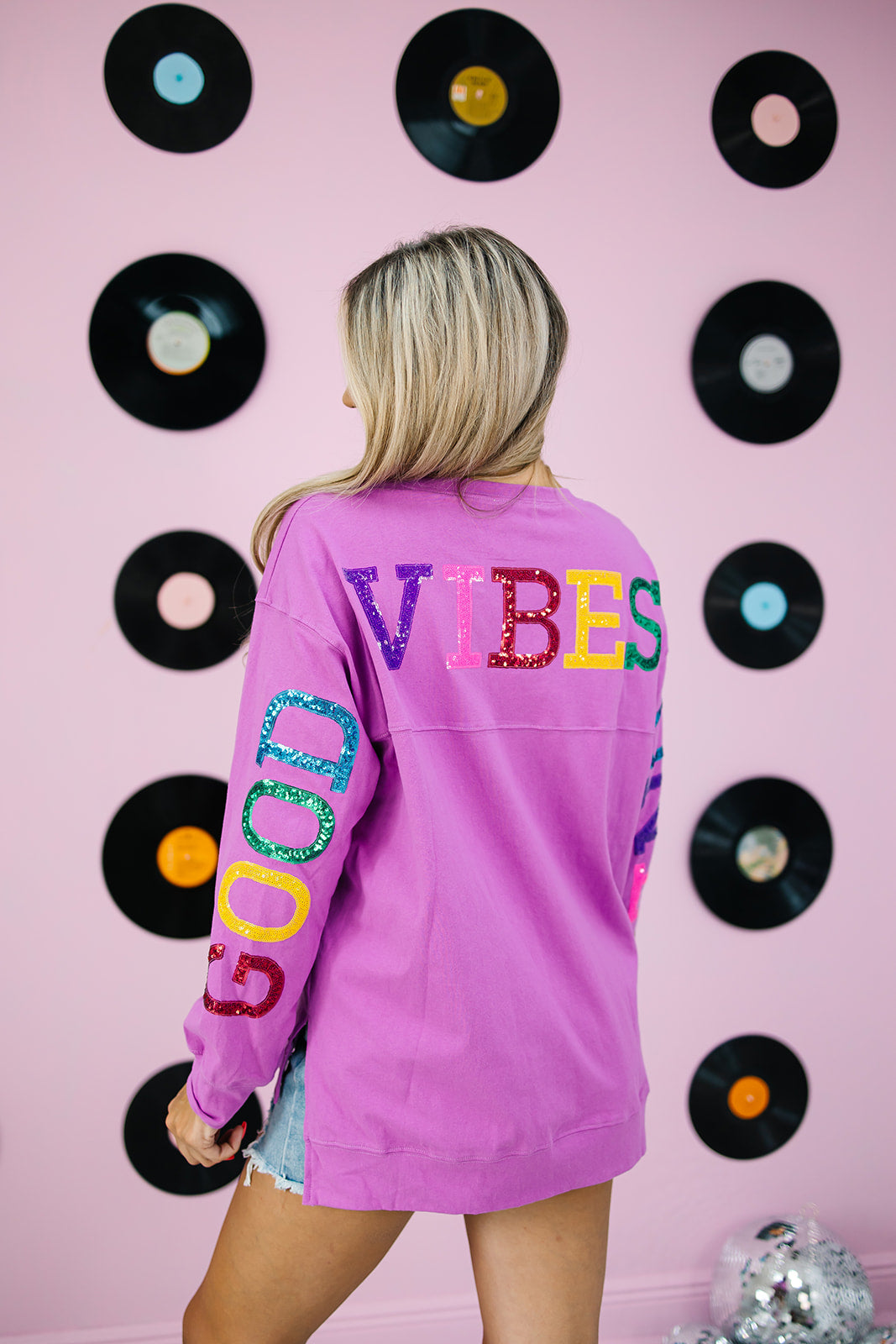 Sequin 'Good Vibes Only' Long Sleeve Top