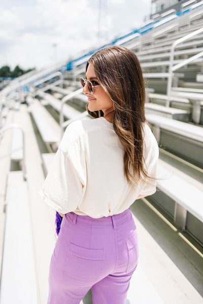 LivyLu LSU Twisted Check Distressed Tee