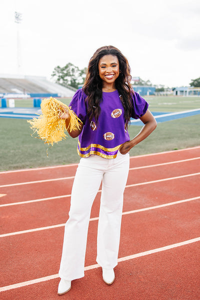 Field Goal Football Sequin Top