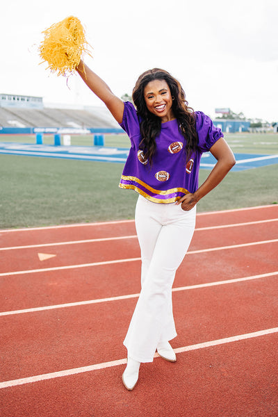 Field Goal Football Sequin Top
