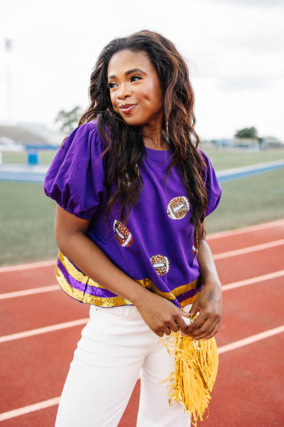 Field Goal Football Sequin Top