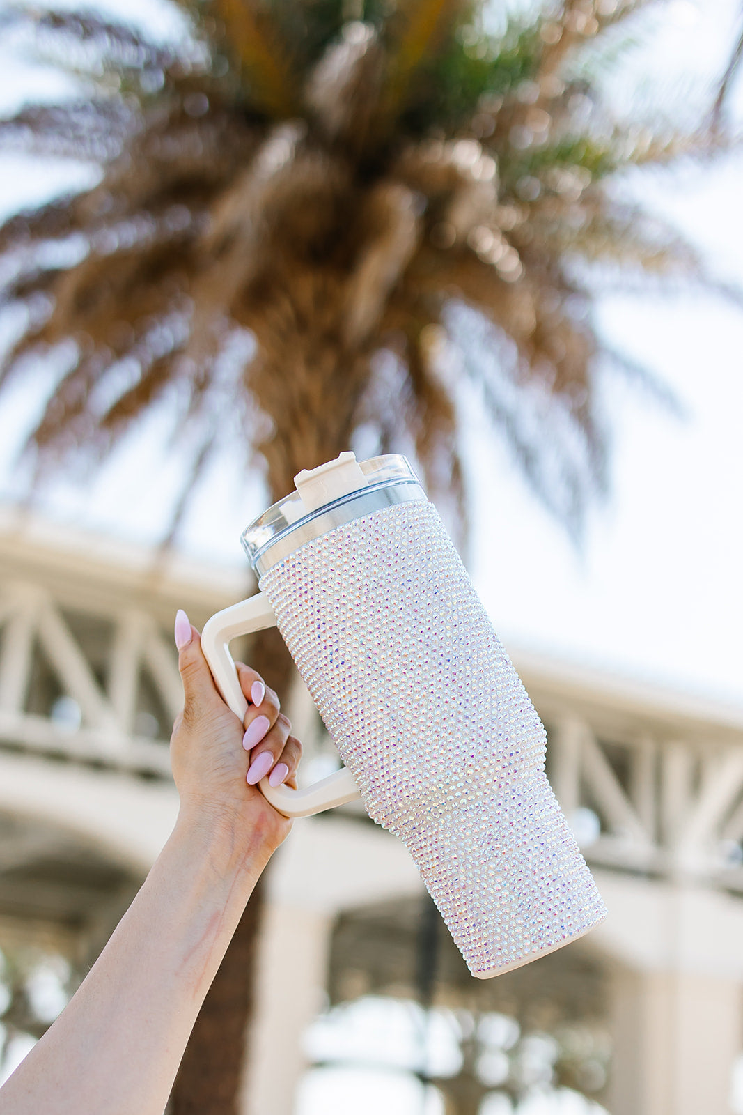 PINK RHINESTONES 40OZ STAINLESS STEEL TUMBLER W/HANDLE