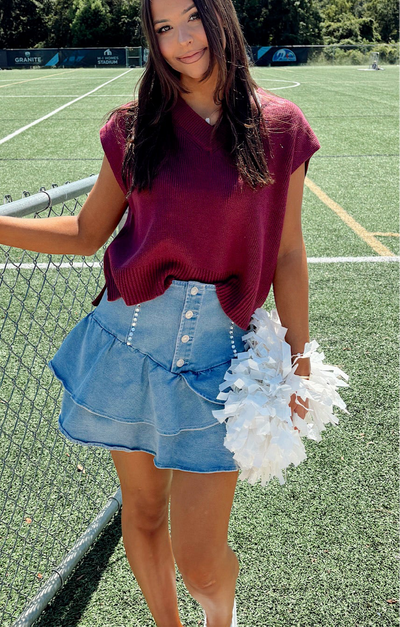 I Bet You Wanna Know Studded Denim Mini Skirt