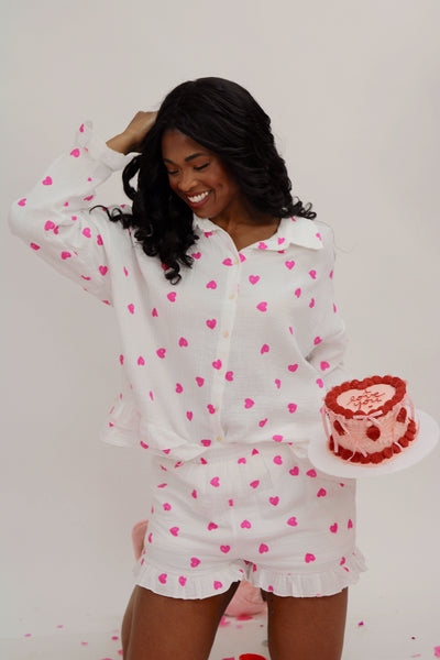 Love Calls Heart Printed Pajama Two Piece Set (LAST ONE - SIZE MEDIUM)