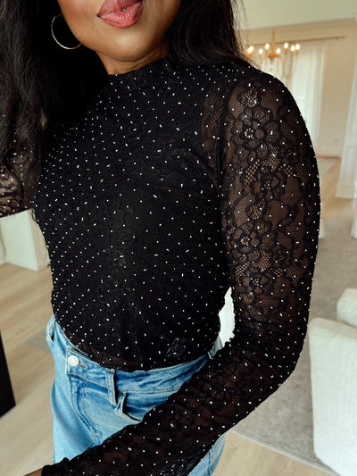Midnight Toasts Rhinestone Embellished Top