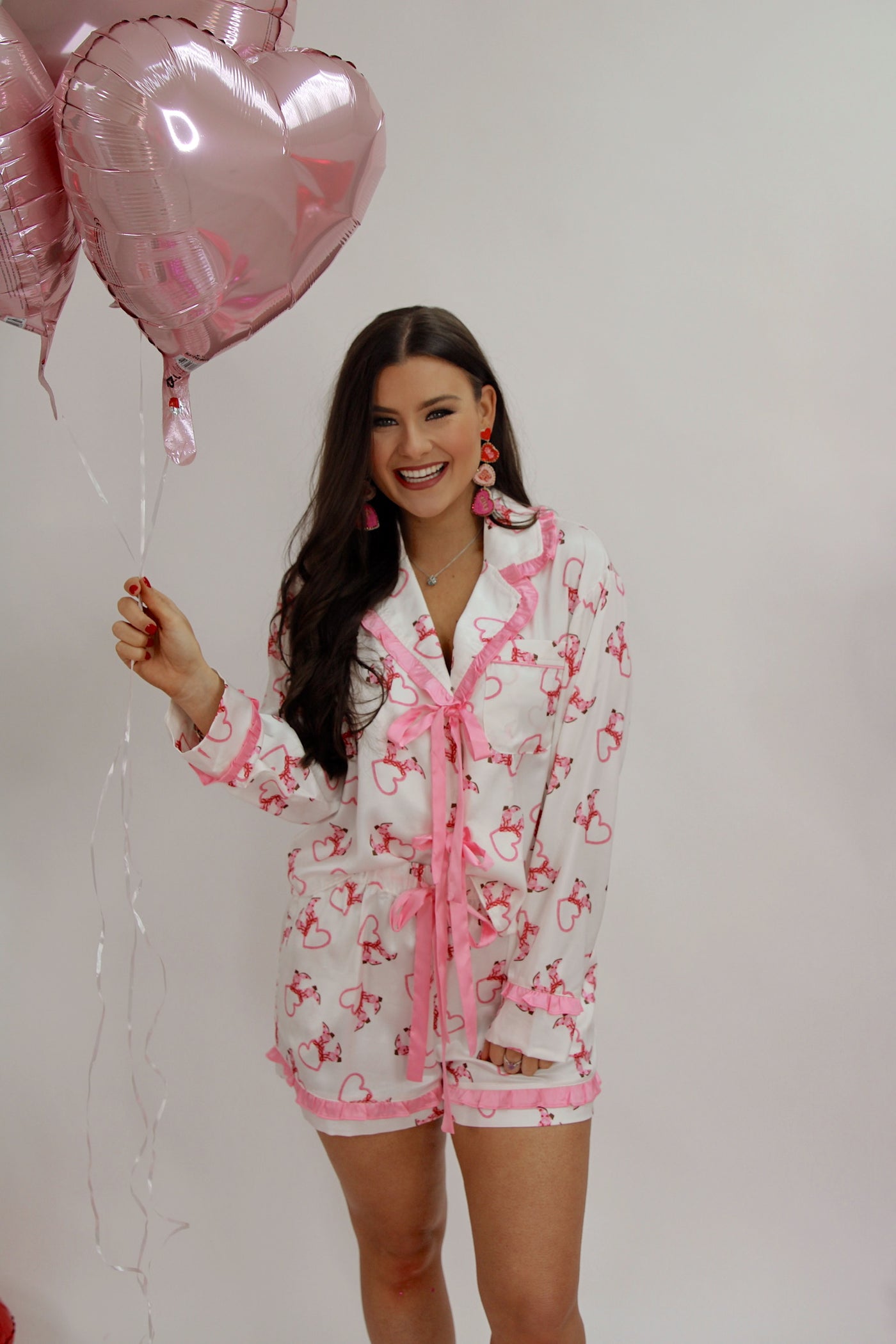 Hearts & Boots Satin Two Piece Pajama Set