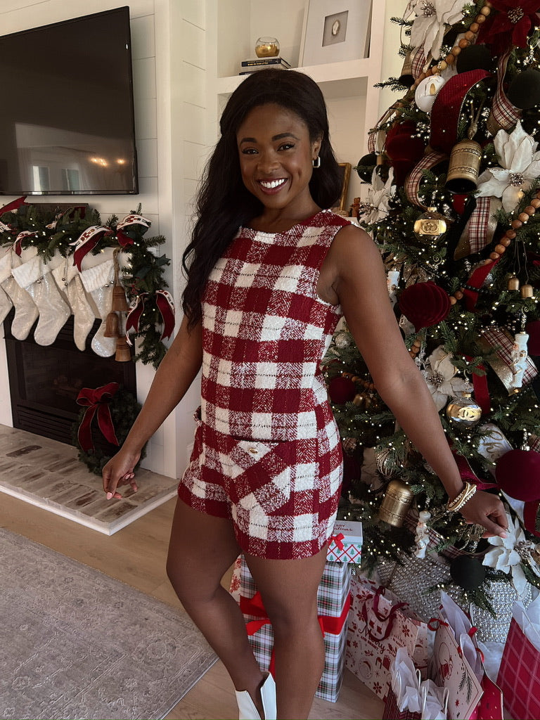 Trendy Status Plaid Tweed Romper