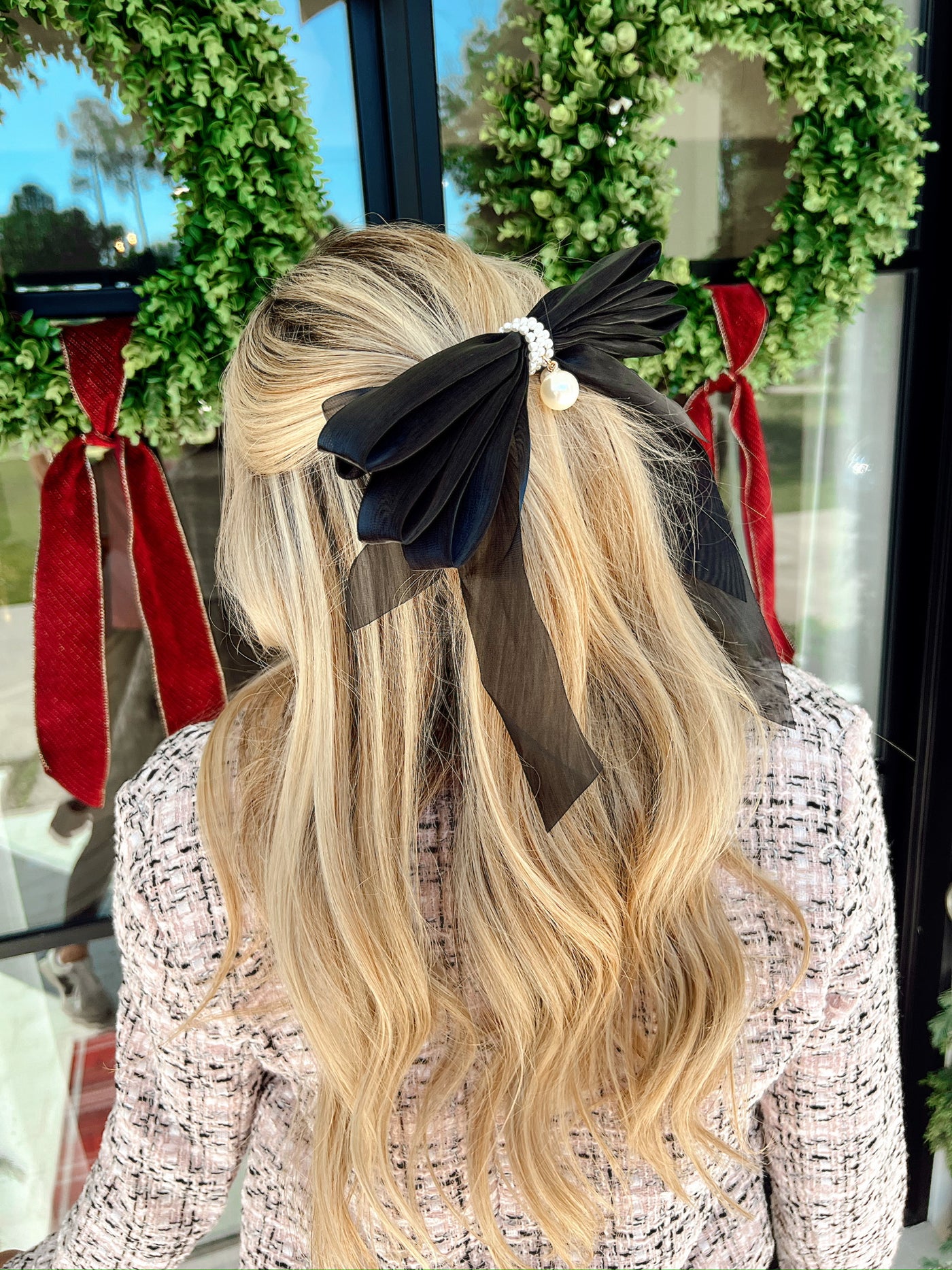 Tulle Hair Ribbon Clip With Pearl Embellishment