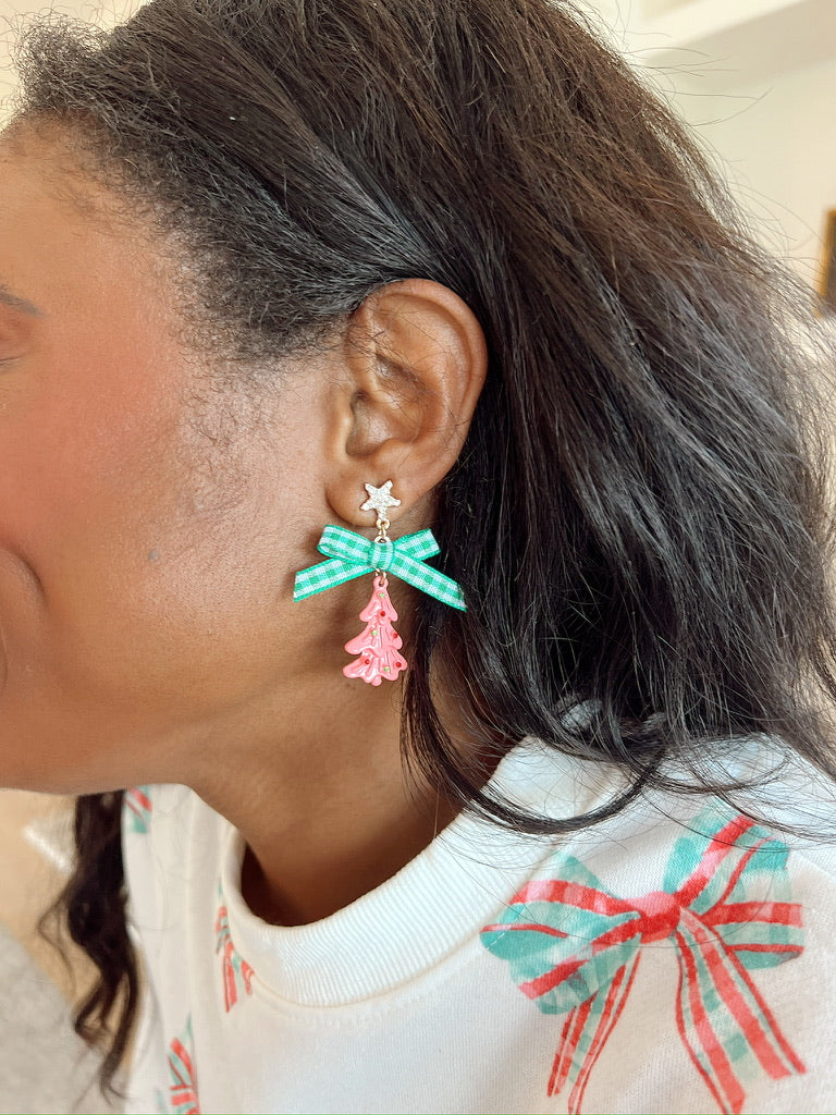Star Stud Christmas Tree Drop Earrings