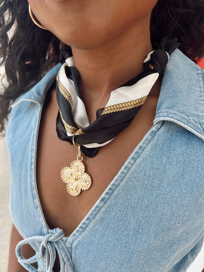 Game-day Scarf Necklace With Clover Charm