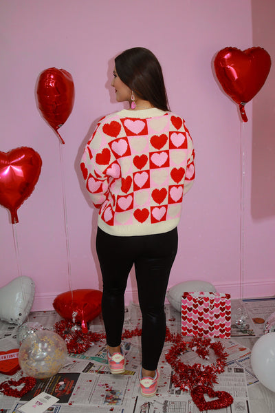 Unexpected Feelings Checker Heart Sweater(LAST ONE - SIZE MEDIUM)