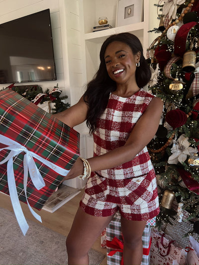 Trendy Status Plaid Tweed Romper