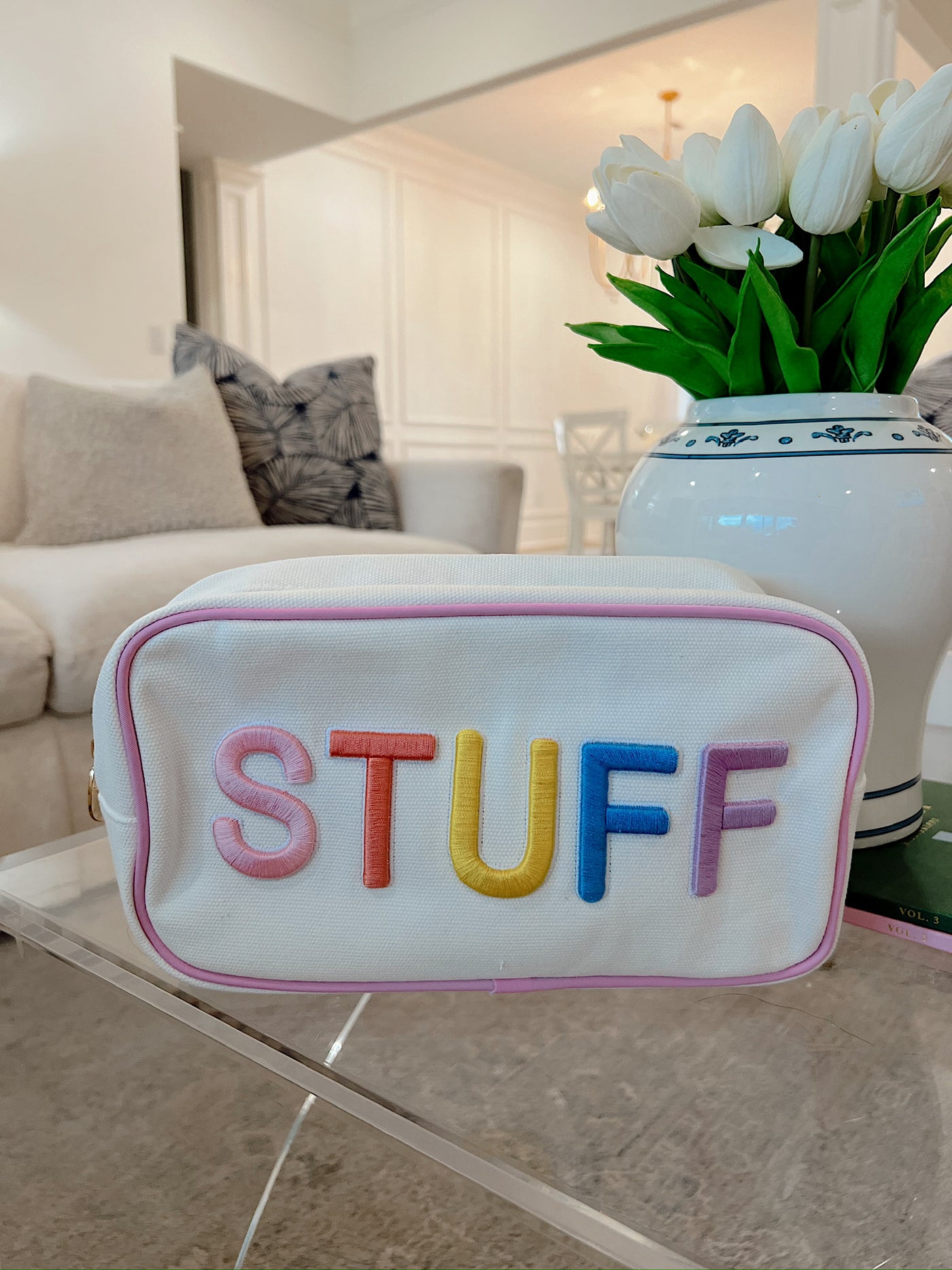"Stuff" Embroidered Pouch Bag