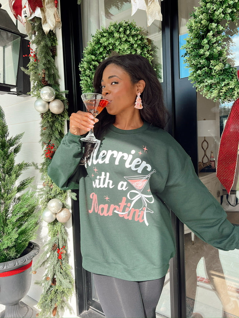 Merrier With A Martini Pullover Christmas Sweater