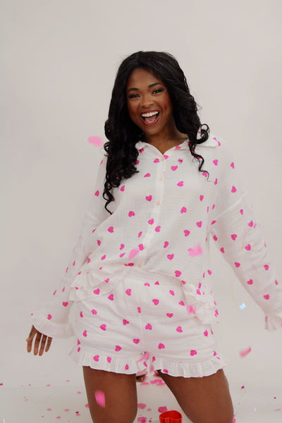Love Calls Heart Printed Pajama Two Piece Set (LAST ONE - SIZE MEDIUM)