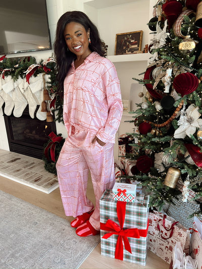 Christmas Candy Cane Satin Two-Piece Set