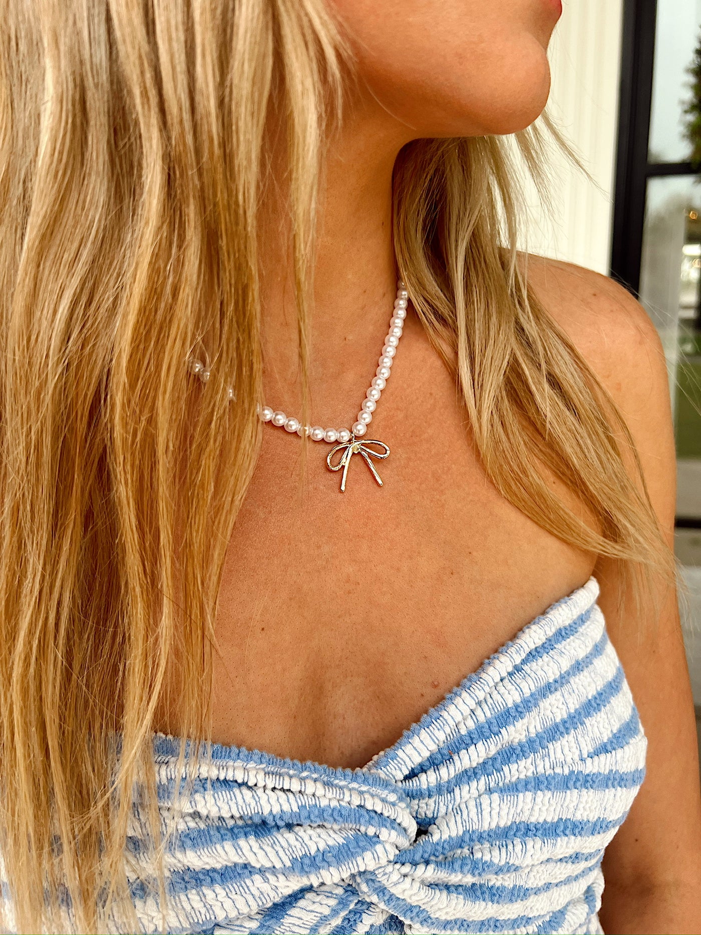 RESTOCK: Desired Perfection Gold Pearl Bow Charm Necklace