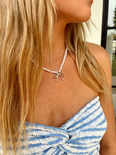 RESTOCK: Desired Perfection Gold Pearl Bow Charm Necklace