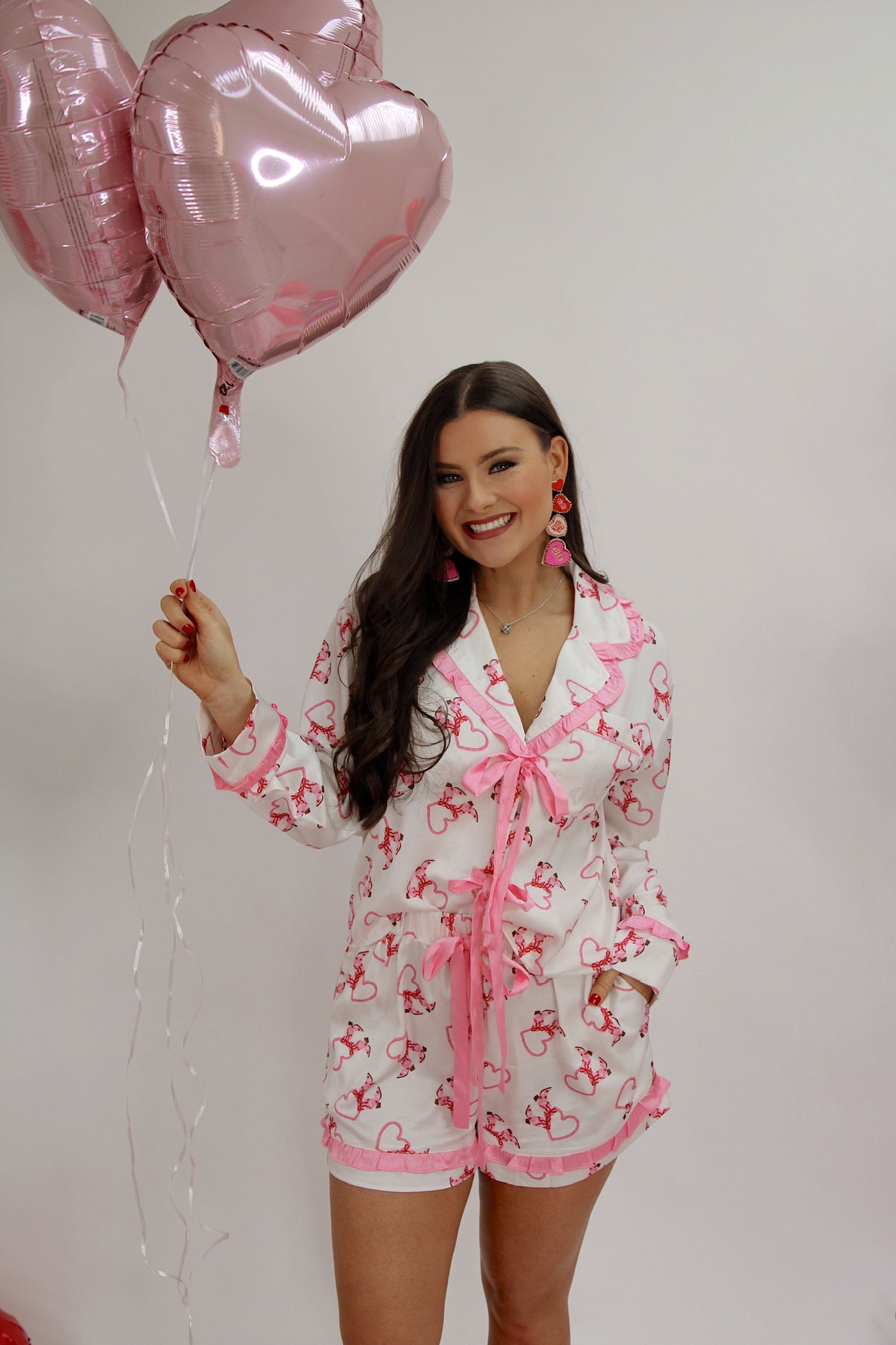 Hearts & Boots Satin Two Piece Pajama Set