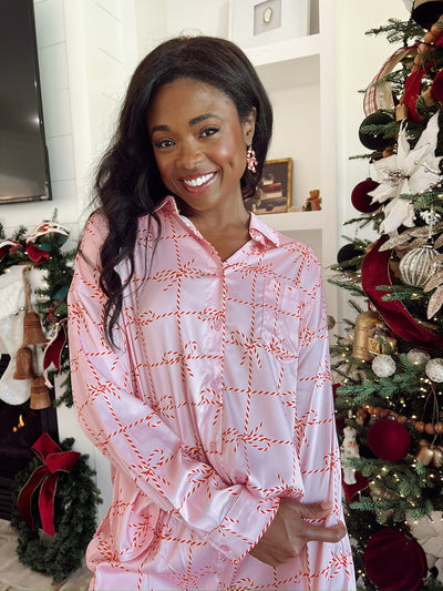 Christmas Candy Cane Satin Two-Piece Set