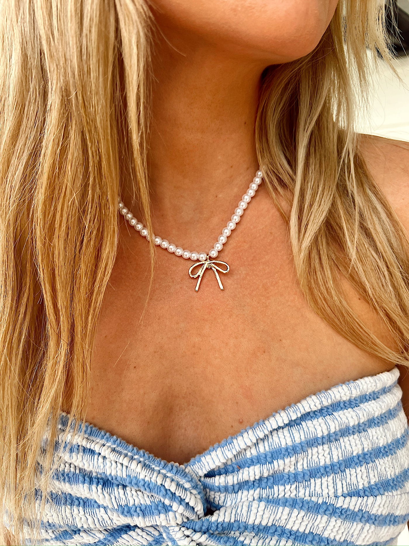 RESTOCK: Desired Perfection Gold Pearl Bow Charm Necklace