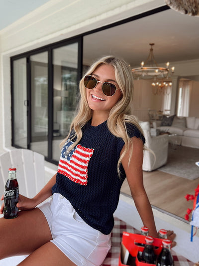 Born Free American Flag Crochet Sweater Top