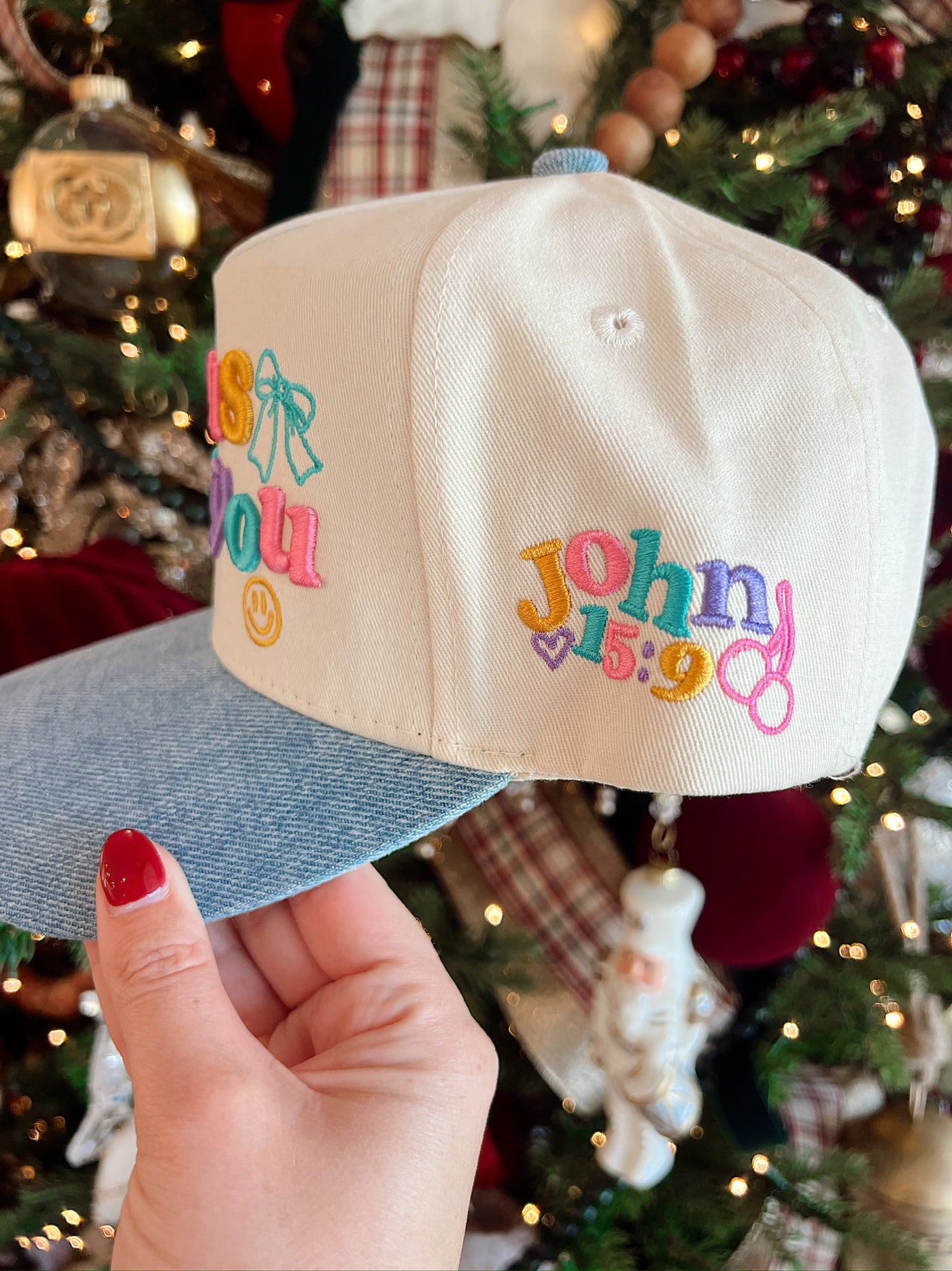 Jesus Loves You Denim Trucker Hat