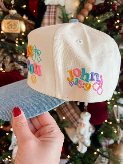 Jesus Loves You Denim Trucker Hat