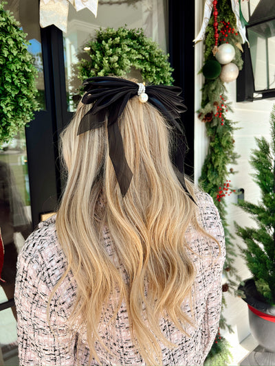 Tulle Hair Ribbon Clip With Pearl Embellishment