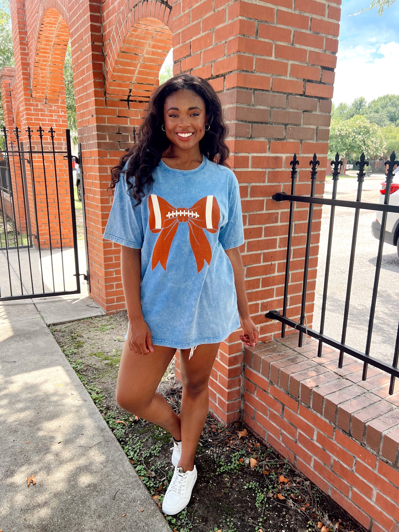 Football Bow Oversized Graphic Top