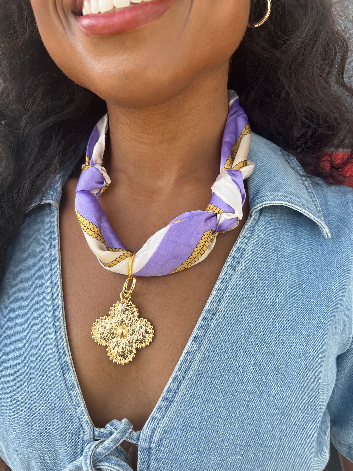 Game-day Scarf Necklace With Clover Charm