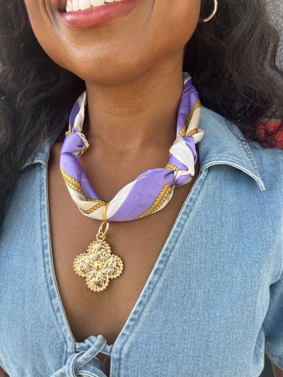 Game-day Scarf Necklace With Clover Charm