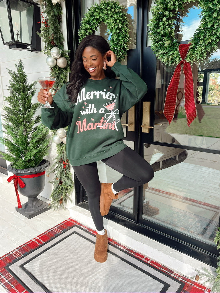 Merrier With A Martini Pullover Christmas Sweater